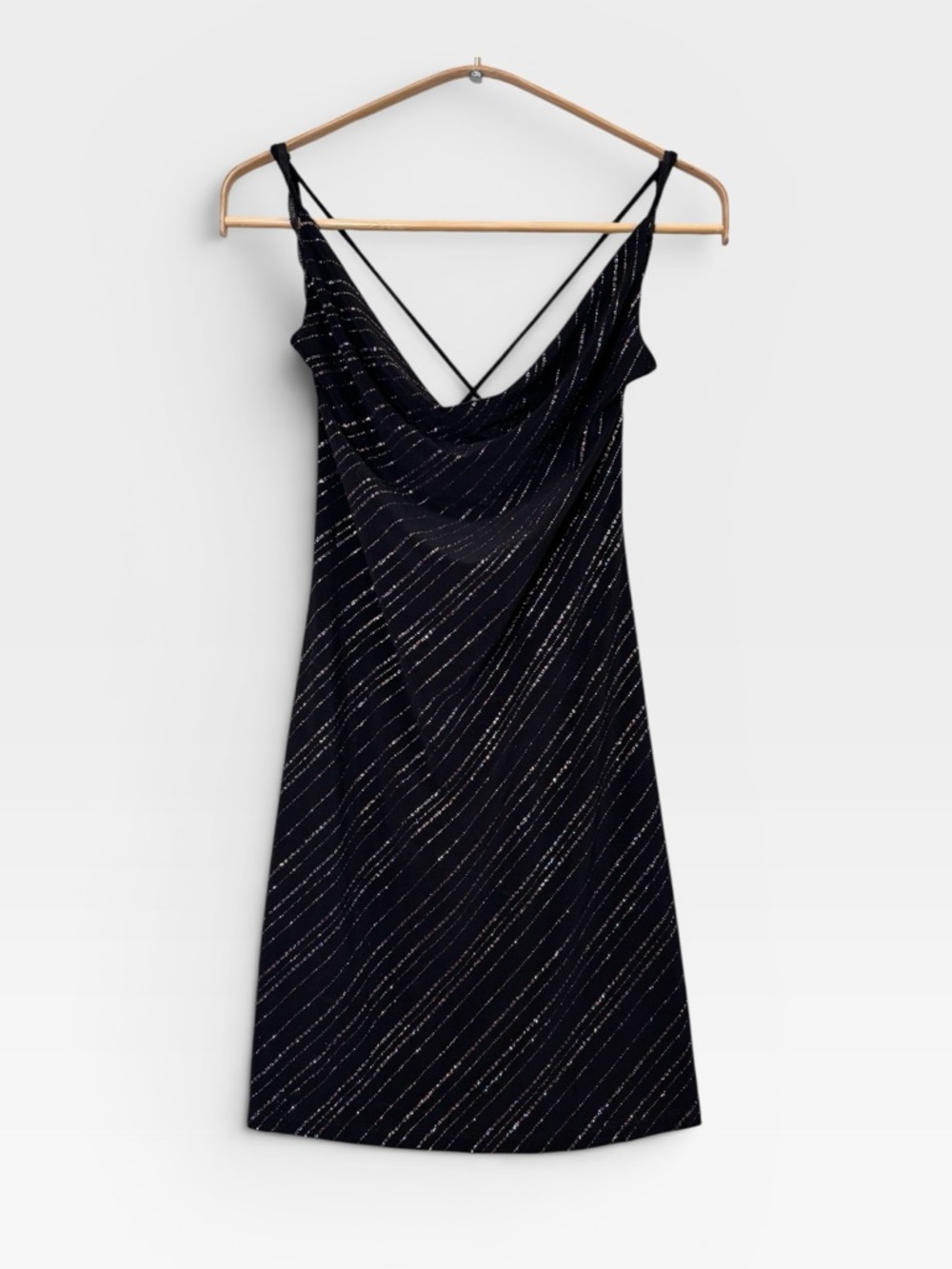 Y2K 90s Sparkle Mini Dress Slinky Spaghetti Strap Clubwear Glitter Party Dress